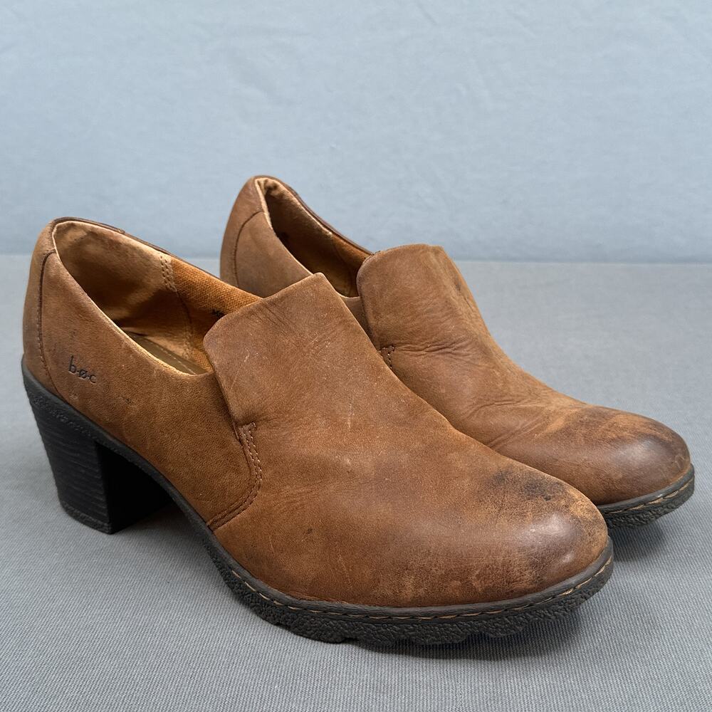 Born Concept Shoes Womens 10 Carla Slip On Booties Clogs Brown Leather Chunky